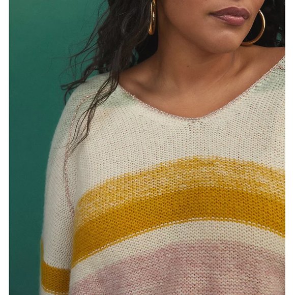 Anthropologie Theia V-Neck Striped Knit Sweater - 3X (Plus) - Picture 3 of 7